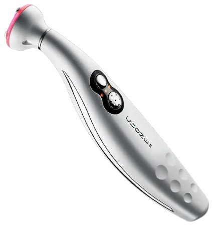 Clione fit 2.0 handheld facial device in silver with red LED head