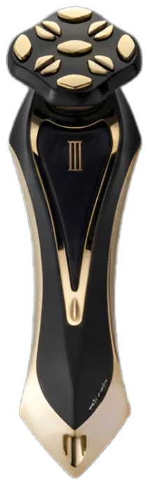 Dr. Arrivo Zeus III facial device in black and gold, front view