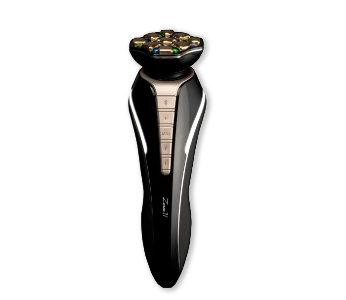 Dr. Arrivo Zeus IV seen from the side, showing the curved handle and gold electrode head